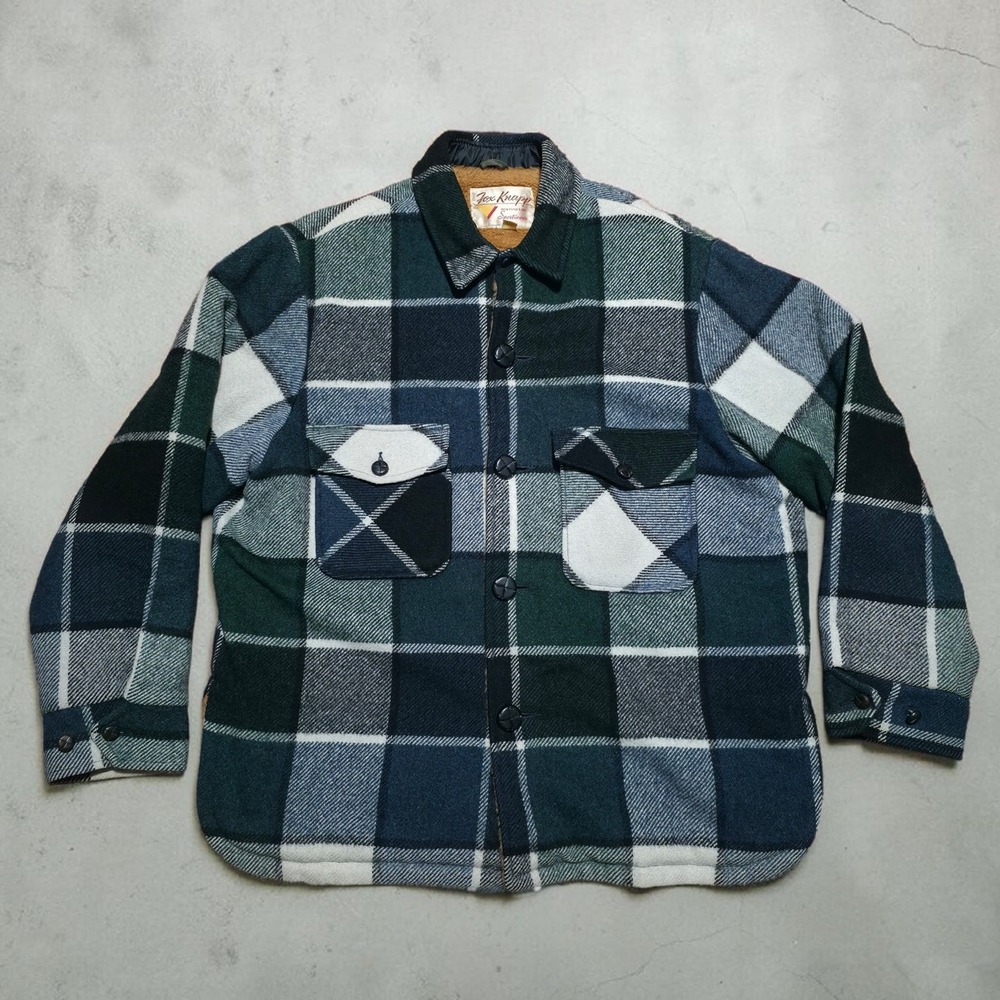 Vintage Fox Knapp Plaid Wool Jacket Sherpa Lined Coat Green Blue Mens Size Large